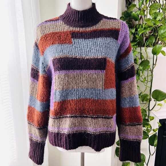 a.n.a. Sweaters - a.n.a. A New Approach Colorful Striped Soft Cozy Oversize Cropped Sweater - Med